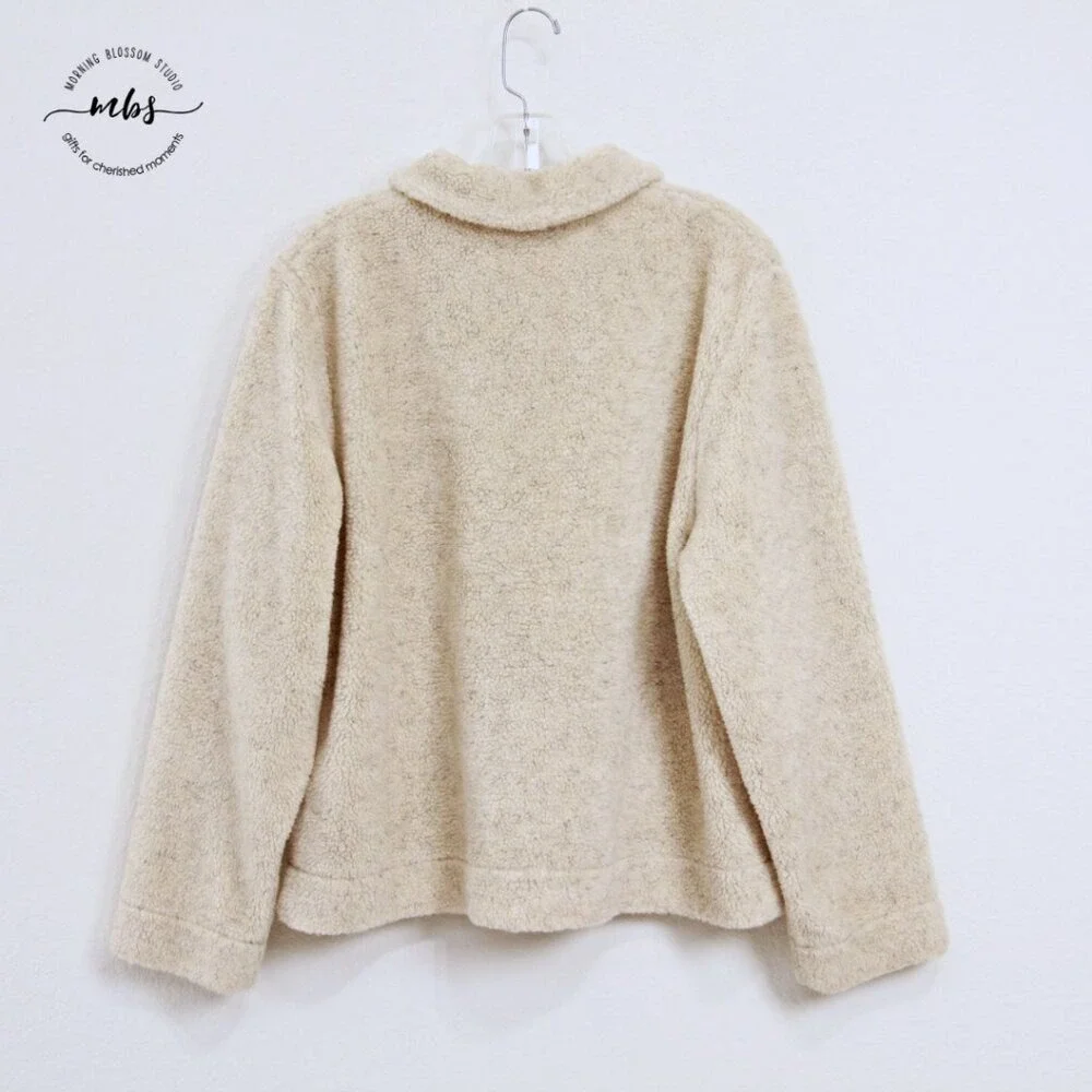 Orvis Vintage Faux Sherpa Floral Tapestry Teddy Jacket Cream Tan Women M‎